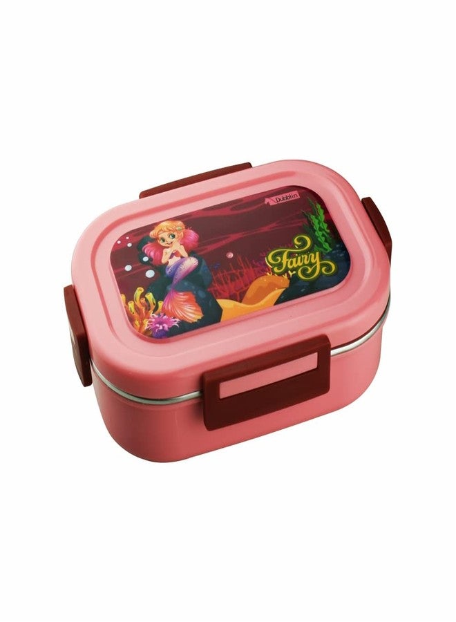 DUBBLIN Twinkle Cartoon Character Stainless Steel Lunch Box Insulated Airtight Spill Proof with Spoon, sabzi Container Inside, 750 ml, Pink - Image 1